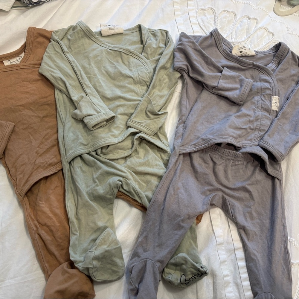 Bonsie Set of Three Baby Footed Pajamas in Earth Tones 0-3M